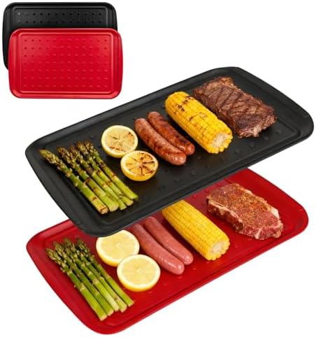 17 Inch Grilling Prep & Serve Trays with Non-Slip Base, Extra Thick, Warp-Resistant BBQ Platter Set for Cooking