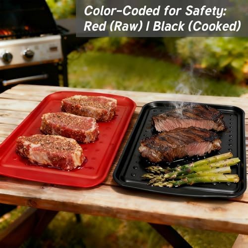 17 Inch Grilling Prep & Serve Trays with Non-Slip Base, Extra Thick, Warp-Resistant BBQ Platter Set for Cooking, alternate