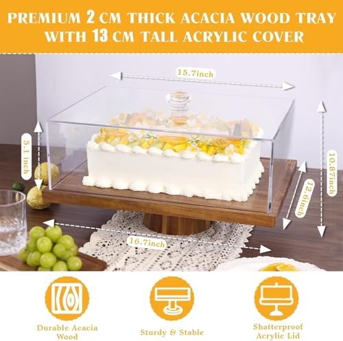17" Rectangular Acacia Wood Cake Stand with Lid in 16 Inch in Rectangular Large, alternate view 2
