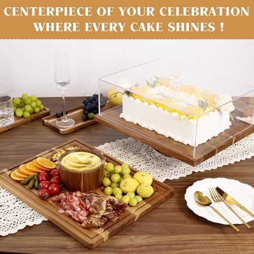 17" Rectangular Acacia Wood Cake Stand with Lid in 16 Inch in Rectangular Large, alternate view 3