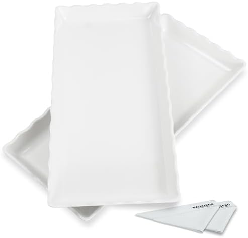17" x 8" x 1.5" White Serving Tray Set, Wave Edge Melamine Platters for Cookie, Appetizer, Charcuterie, Snack