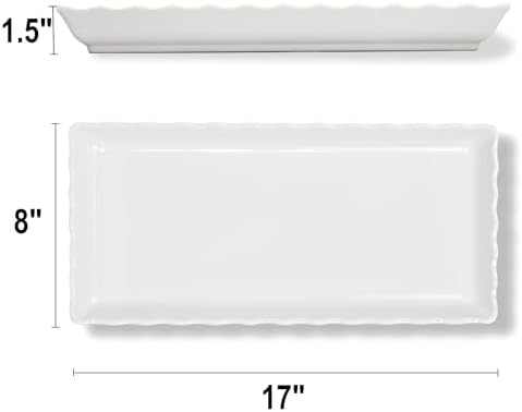 17" x 8" x 1.5" White Serving Tray Set, Wave Edge Melamine Platters for Cookie, Appetizer, Charcuterie, Snack, alternate view