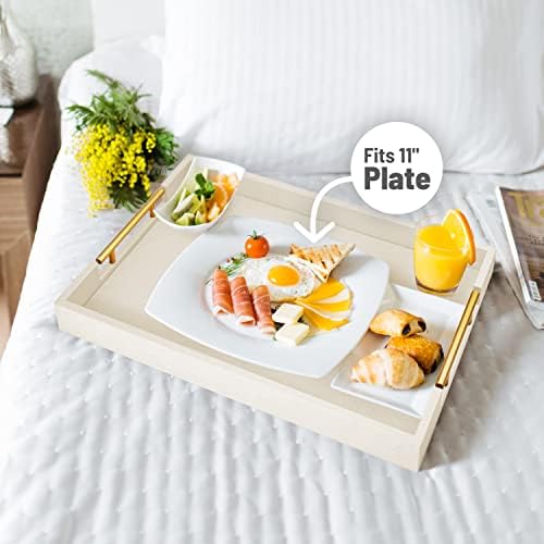 17"x12" Leather Serving Tray, Gold Handle Vanity Platter, Beige in 17" x 12" in Beige, alternate view 4