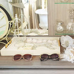 17"x12" Leather Serving Tray, Gold Handle Vanity Platter, Beige in 17" x 12" in Beige, alternate view 6