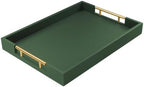 17"x12" Leather Serving Tray, Gold Handle Vanity Platter, Green in 17" x 12" in Green
