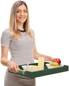 17"x12" Leather Serving Tray, Gold Handle Vanity Platter, Green in 17" x 12" in Green, alternate view 5