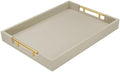 17"x12" Leather Serving Tray, Gold Handle Vanity Platter, Grey in 17" x 12" in Gray