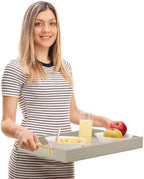 17"x12" Leather Serving Tray, Gold Handle Vanity Platter, Grey in 17" x 12" in Gray, alternate view 5