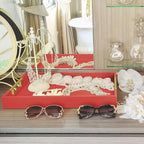 17"x12" Leather Serving Tray, Gold Handle Vanity Platter, Red in 17" x 12" in Red, alternate view 7