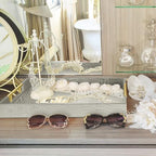17"x12" Leather Serving Tray, Gold Handle Vanity Platter, Silvery in 17" x 12" in Alligator Silver, alternate view 6