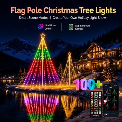 17FT Outdoor Christmas Tree Lights for Flagpole, DIY Music Sync App Control, alternate view 2