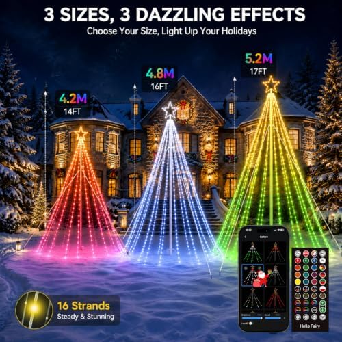17FT Outdoor Christmas Tree Lights for Flagpole, DIY Music Sync App Control, alternate view 4