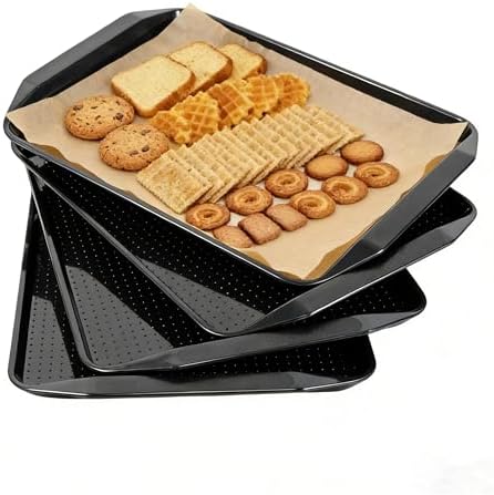 17x12 Inch Plastic Serving Trays Set of 4, Durable Serving Platters with Anti-Slip Dots, BPA-Free Stackable Food