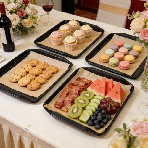 17x12 Inch Plastic Serving Trays Set of 4, Durable Serving Platters with Anti-Slip Dots, BPA-Free Stackable Food, alternate
