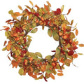 18-20 Inch Eucalyptus and Magnolia Fall Wreath with Pumpkin Berries in Orange Green-2 18-20"