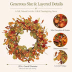 18-20 Inch Eucalyptus and Magnolia Fall Wreath with Pumpkin Berries in Orange Green-2 18-20", alternate view 2
