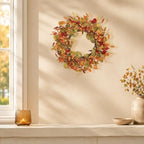 18-20 Inch Eucalyptus and Magnolia Fall Wreath with Pumpkin Berries in Orange Green-2 18-20", alternate view 6