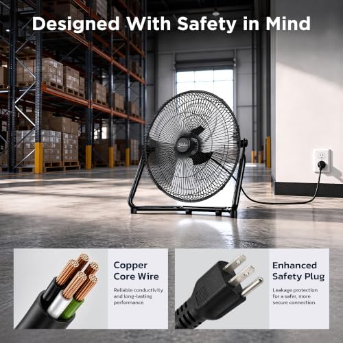 18" 3-Speed High Velocity Industrial Floor Fan, Heavy Duty Metal Warehouse Workshop Basement, 2 Pack, alternate view 7