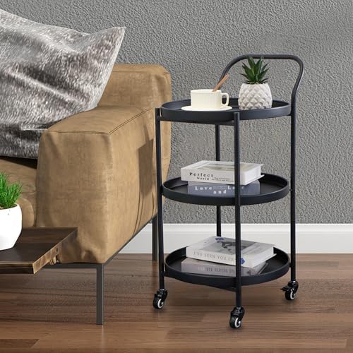 18 * 31" H Round Gold 3-Tier Rolling Bar Cart with Wheels Elegant Metal Frame Serving Cart for Kitchen, Dining, alternate