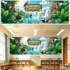 18×6ft Rainforest Falls VBS Backdrop, Large Tropical Jungle Background in 18×6ft