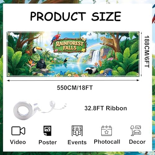 18×6ft Rainforest Falls VBS Backdrop, Large Tropical Jungle Background in 18×6ft, alternate view 2