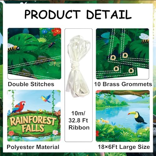 18×6ft Rainforest Falls VBS Backdrop, Large Tropical Jungle Background in 18×6ft, alternate view 3