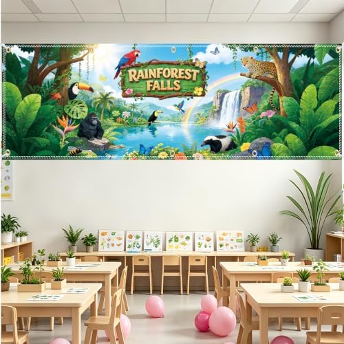 18×6ft Rainforest Falls VBS Backdrop, Large Tropical Jungle Background in 18×6ft, alternate view 4
