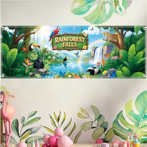 18×6ft Rainforest Falls VBS Backdrop, Large Tropical Jungle Background in 18×6ft, alternate view 5