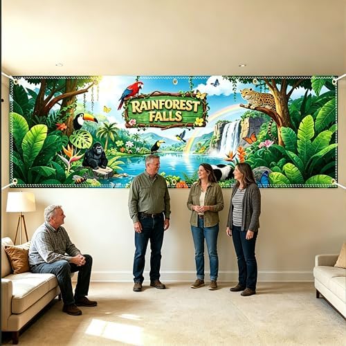 18×6ft Rainforest Falls VBS Backdrop, Large Tropical Jungle Background in 18×6ft, alternate view 6