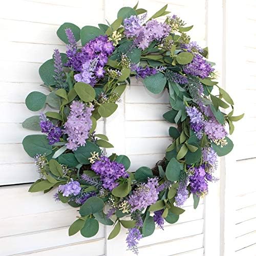 18”Artificial Flower Eucalyptus Leaves Wreath Rustic Farmhouse Decorative Floral Wreath for Front Door Window, alternate view