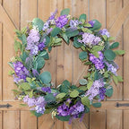 18”Artificial Flower Eucalyptus Leaves Wreath Rustic Farmhouse Decorative Floral Wreath for Front Door Window, alternate view