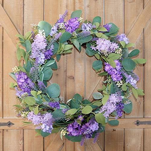 18”Artificial Flower Eucalyptus Leaves Wreath Rustic Farmhouse Decorative Floral Wreath for Front Door Window, alternate view