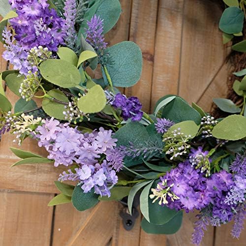 18”Artificial Flower Eucalyptus Leaves Wreath Rustic Farmhouse Decorative Floral Wreath for Front Door Window, alternate view