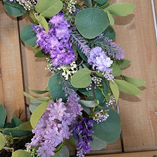 18”Artificial Flower Eucalyptus Leaves Wreath Rustic Farmhouse Decorative Floral Wreath for Front Door Window, alternate view