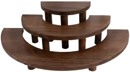 18" Brown 3 Tier Wooden Semicircle Cupcake Dessert Stands | Wooden Cup Cake Stand for Birthday Wedding Party