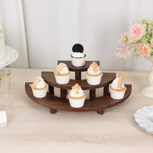 18" Brown 3 Tier Wooden Semicircle Cupcake Dessert Stands | Wooden Cup Cake Stand for Birthday Wedding Party, alternate view
