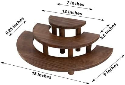 18" Brown 3 Tier Wooden Semicircle Cupcake Dessert Stands | Wooden Cup Cake Stand for Birthday Wedding Party, alternate view