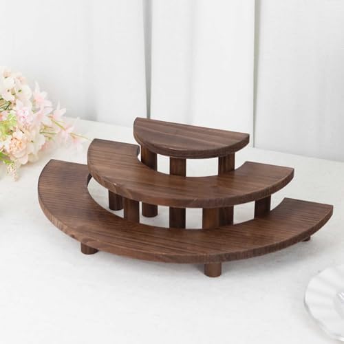18" Brown 3 Tier Wooden Semicircle Cupcake Dessert Stands | Wooden Cup Cake Stand for Birthday Wedding Party, alternate view