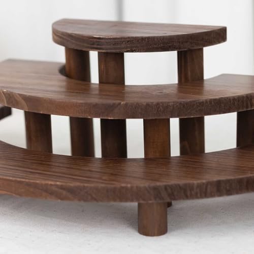 18" Brown 3 Tier Wooden Semicircle Cupcake Dessert Stands | Wooden Cup Cake Stand for Birthday Wedding Party, alternate view