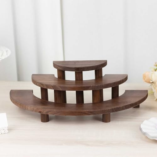 18" Brown 3 Tier Wooden Semicircle Cupcake Dessert Stands | Wooden Cup Cake Stand for Birthday Wedding Party, alternate view