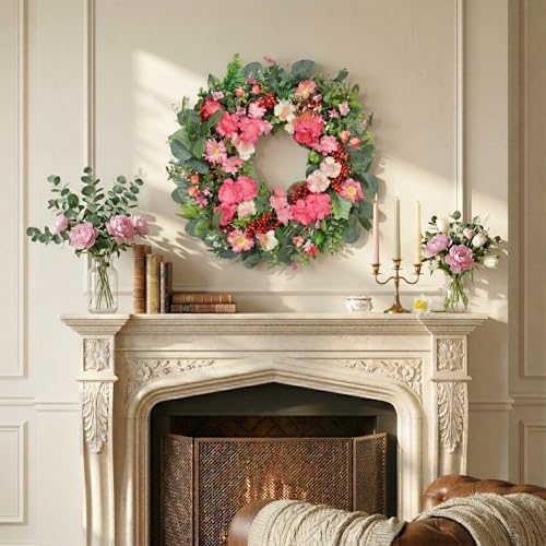 18" Colorful Wildflower Spring Summer Wreath for Front Door Outdoor Décor, alternate view 7