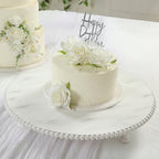 18" Extra Large Wooden Pedestal Cake Stand - Antique White Beaded Riser for Multi-Tier Cakes, Grand Wedding