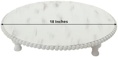 18" Extra Large Wooden Pedestal Cake Stand - Antique White Beaded Riser for Multi-Tier Cakes, Grand Wedding, alternate view 2