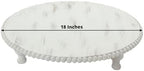 18" Extra Large Wooden Pedestal Cake Stand - Antique White Beaded Riser for Multi-Tier Cakes, Grand Wedding, alternate view 2