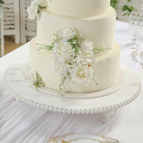 18" Extra Large Wooden Pedestal Cake Stand - Antique White Beaded Riser for Multi-Tier Cakes, Grand Wedding, alternate view 3
