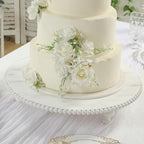18" Extra Large Wooden Pedestal Cake Stand - Antique White Beaded Riser for Multi-Tier Cakes, Grand Wedding, alternate view 3