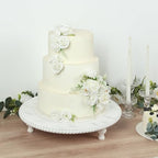 18" Extra Large Wooden Pedestal Cake Stand - Antique White Beaded Riser for Multi-Tier Cakes, Grand Wedding, alternate view 4
