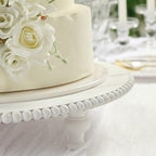 18" Extra Large Wooden Pedestal Cake Stand - Antique White Beaded Riser for Multi-Tier Cakes, Grand Wedding, alternate view 5