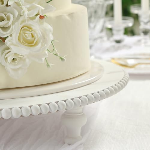 18" Extra Large Wooden Pedestal Cake Stand - Antique White Beaded Riser for Multi-Tier Cakes, Grand Wedding, alternate view 5
