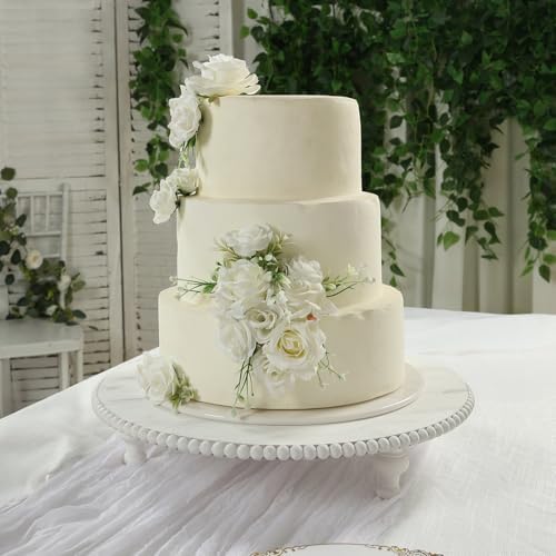 18" Extra Large Wooden Pedestal Cake Stand - Antique White Beaded Riser for Multi-Tier Cakes, Grand Wedding, alternate view 6